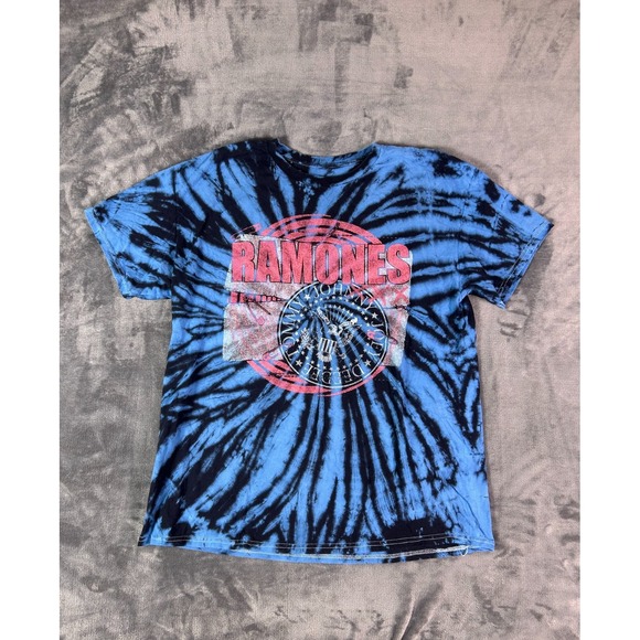 Ramones Tie Dye Band T-Shirt Blue Black Spiral Logo Size Large - Picture 1 of 7